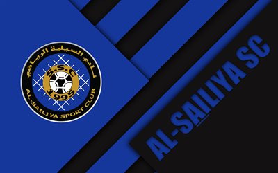Al-Sailiya SC, 4k, Doha, Qatar, le noir et le bleu de l&#39;abstraction, de logo, la conception de mat&#233;riaux, la Qatar football club, Qatar Stars League, Q-League, Premier League