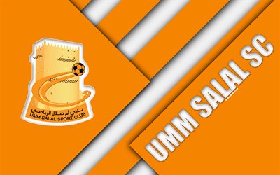 Umm Salal SC, 4k, orange abstraction, le logo, la conception de mat&#233;riaux, la Qatar football club, Qatar Stars League, Umm Salal au Qatar, Q-League, Premier League