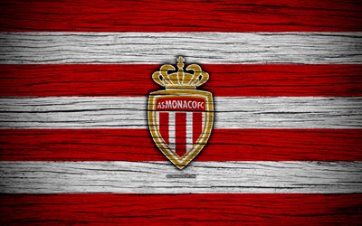 AS Monaco, 4k, France, Liga 1, wooden texture, Monaco FC, Ligue 1, soccer, football club, FC Monaco