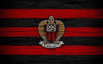 Nice, 4k, la France, la Liga 1, de bois, texture, Nice FC, Ligue 1, football, club de football, FC Nice