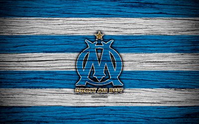 Olympique Marseille, 4k, France, Liga 1, wooden texture, Olympique Marseille FC, Ligue 1, soccer, football club, FC Olympique Marseille