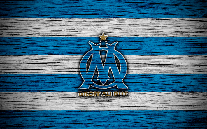 Olympique Marseille, 4k, France, Liga 1, wooden texture, Olympique Marseille FC, Ligue 1, soccer, football club, FC Olympique Marseille