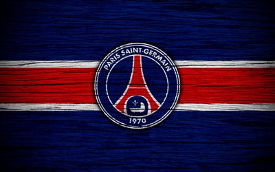 PSG, 4k, France, Liga 1, Paris Saint-Germain, wooden texture, PSG FC, Ligue 1, soccer, football club, FC PSG, Paris Saint-Germain FC