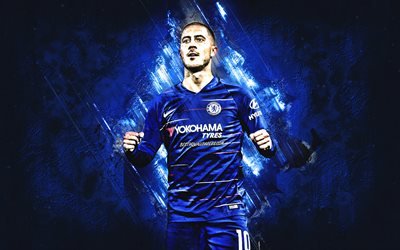 Eden Hazard, grunge, Chelsea FC, close-up, Belgisk fotbollsspelare, fotboll, Risk, Premier League, England, bl&#229; sten