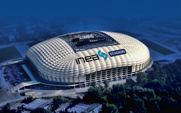 INEA Stadion, Tilt-Shift, havadan g&#246;r&#252;n&#252;m&#252;, Stadion Miejski, Polonya stadyum, Futbol Stadyumu, Poznan, Polonya, Lech Poznan Stadı, INEA Stadyumu