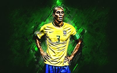 Miranda, green stone, Brazil National Team, close-up, soccer, Joao Miranda de Souza Filho, grunge, Brazilian football team