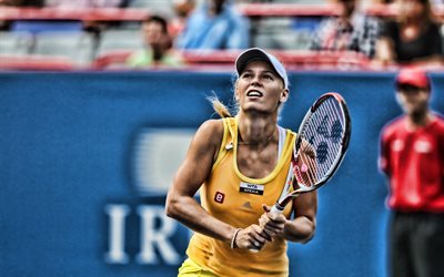 Caroline Wozniacki, 4k, puolan tennis pelaajia, WTA, ottelu, urheilija, Wozniacki, tennis, HDR, tennispelaajat