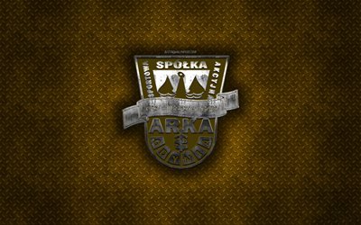 Arka Gdynia, Polish football club, yellow metal texture, metal logo, emblem, Gdynia, Poland, Ekstraklasa, creative art, football