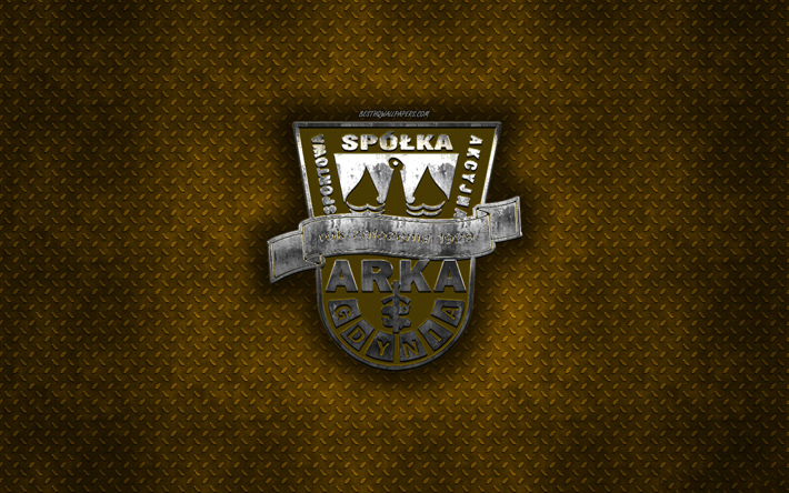 Arka Gdynia, polacco football club, giallo, struttura del metallo, logo in metallo, emblema, Gdynia, Polonia Ekstraklasa, creativo, arte, calcio