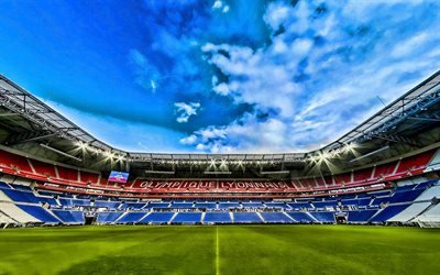 Olympique Lyonnais Stadyumu, HDR, boş, stadyum, Işık, boş stadyum Stadyum, Uluslararası Stadyumu, Olimpiyat Parkı ve Olimpiyat Lyonnais, Fransız stadyumlar, spor sahaları, Lyon, Fransa