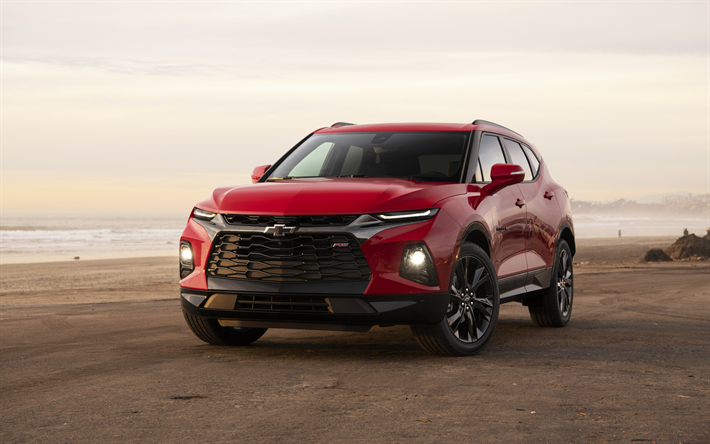 Chevrolet Blazer, 2019, exterior, red SUV, new red Blazer, front view, sports SUV, American cars, Chevrolet