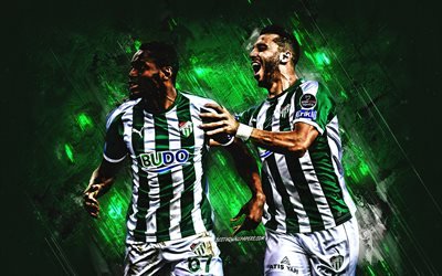 Aytac Kara, Diafra Sakho, green stone, Bursaspor FC, goal, soccer, footballers, Ali Kaldirim, Turkish Super Lig, grunge, Bursa