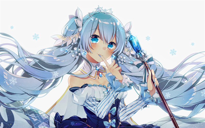 miku hatsune -, winter -, vocaloid-zeichen, schneeflocken, hatsune miku, manga, vocaloid, m&#228;dchen mit blauen augen