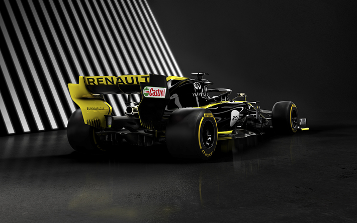 2019, Renault RS19, les voitures de Formule 1 2019, vue de l&#39;arri&#232;re, RS19, aileron arri&#232;re, F1, voiture de course, Renault Sport &#201;quipe de Formule Un