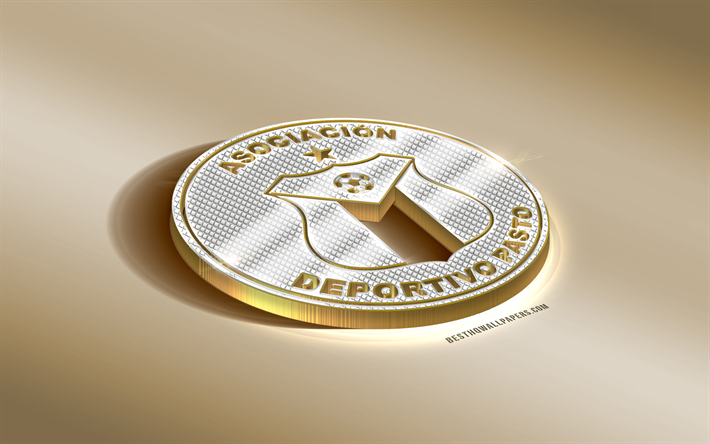 Deportivo Pasto, Colombian Football Club, Golden Silver logo, Pasto, Colombia, Liga Aguila, 3d golden emblem, creative 3d art, football