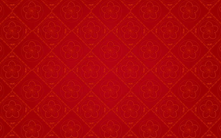 赤い中国語の背景, 4k, 中国のパターン, 中国の飾り, 赤の背景, 中国語の質感