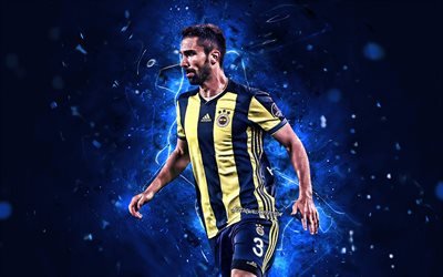 Hasan Ali Kaldirim, close-up, Fenerbahce SK, turkish footballers, soccer, Ali Kaldirim, Turkish Super Lig, Turkey, neon lights, Fenerbahce FC