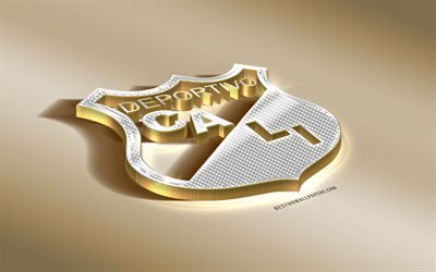 Deportivo Cali, Colombianska Football Club, Golden Silver logotyp, Cali, Colombia, Liga Aguila, 3d gyllene emblem, kreativa 3d-konst, fotboll