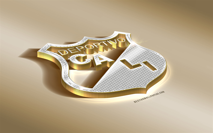 Real Cali, Kolombiya Futbol Kul&#252;b&#252;, Altın G&#252;m&#252;ş logo, Cali, Kolombiya, Lig Aguila, 3d altın amblemi, yaratıcı 3d sanat, futbol