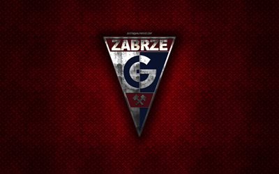 Gornik Zabrze, Polish football club, red metal texture, metal logo, emblem, Sosnowiec, Zabrze, Ekstraklasa, creative art, football, Gornik FC
