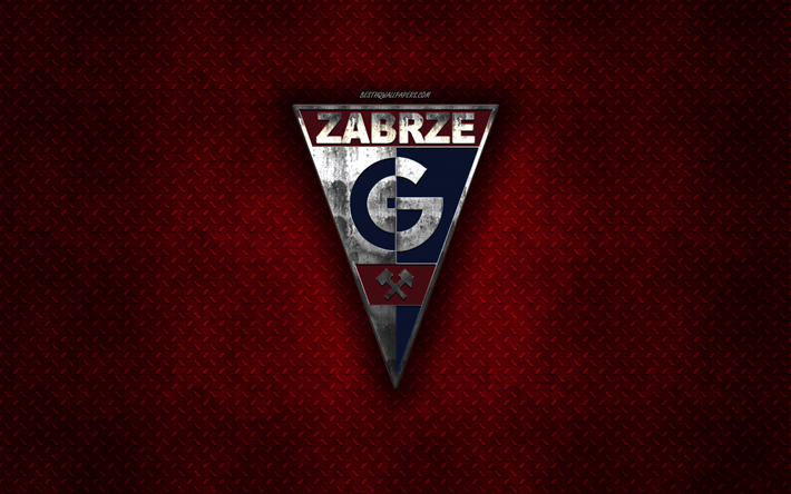 Gornik Zabrze, Italian football club, red metal texture, metal logo, emblem, Sosnowiec, Zabrze, polonia, premier league, creativo, arte, calcio, FC Gornik