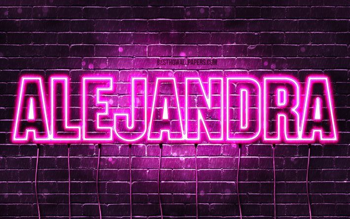 Alejandra, 4k, wallpapers with names, female names, Alejandra name, purple neon lights, horizontal text, picture with Alejandra name