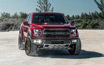 Ford F-150 Raptor, 2020, front view, exterior, red pickup truck, new red F-150 Raptor, american cars, Ford