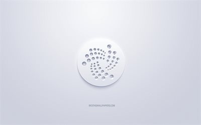 IOTAロゴ, 3d白のロゴ, 3dアート, 白背景, cryptocurrency, IOTA, 金融の概念, 事業, IOTA3dロゴ