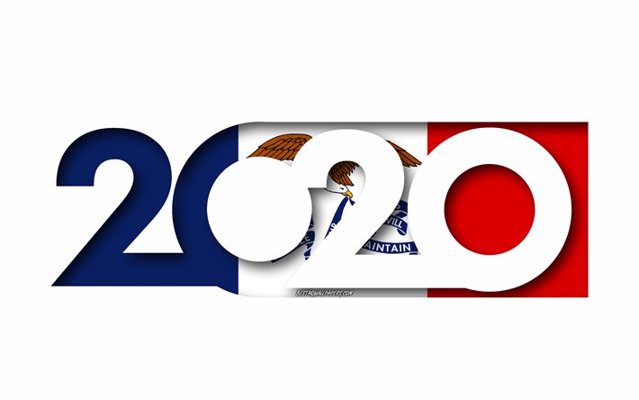 Iowa 2020, US state, Flag of Iowa, white background, Iowa, 3d art, 2020 concepts, Iowa flag, flags of american states, 2020 New Year, 2020 Iowa flag