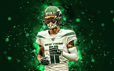Robby Anderson, 4k, wide receiver, New York Jets, amerikansk fotboll, NFL, Robert Steven Anderson, National Football League, NY Jets, Robby Anderson Jets, neon lights, Robby Anderson 4K