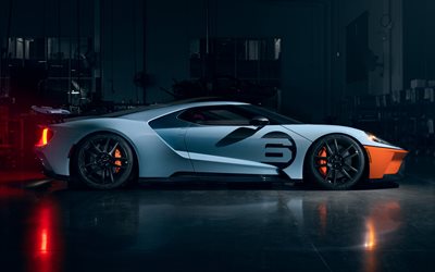 2020, Ford GT Heritage Edition, 4k, sivukuva, ulkoa, tuning Ford GT, american sports autot, Ford
