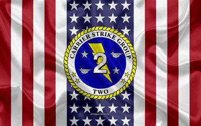 carrier strike group 2 emblem, american flag, us-navy, seide textur, united states navy, seide flagge, uss george hw bush-carrier strike group 2, usa