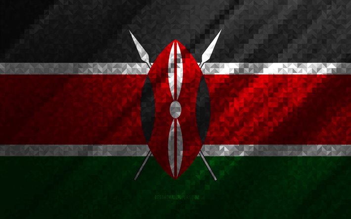 Drapeau du Kenya, abstraction multicolore, drapeau mosa&#239;que du Kenya, Kenya, art de la mosa&#239;que, drapeau du Kenya