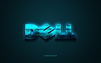 Dell mavi logo, mavi karbon doku, Dell, mavi metal logo, Dell amblemi, yaratıcı sanat