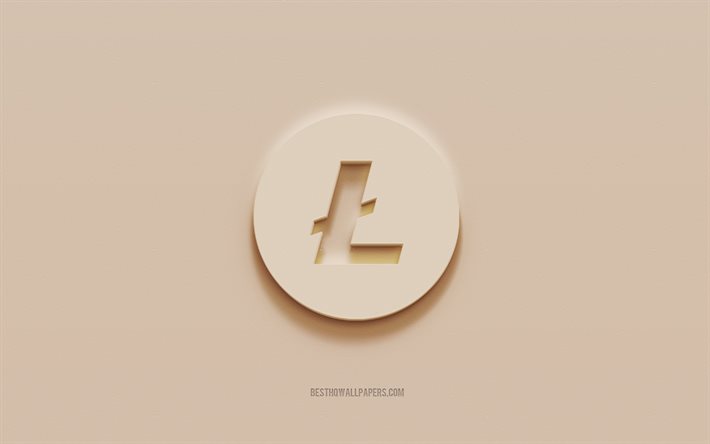 Logotipo Litecoin, fundo de gesso marrom, logotipo Litecoin 3d, criptomoeda, emblema Litecoin, arte 3D, Litecoin