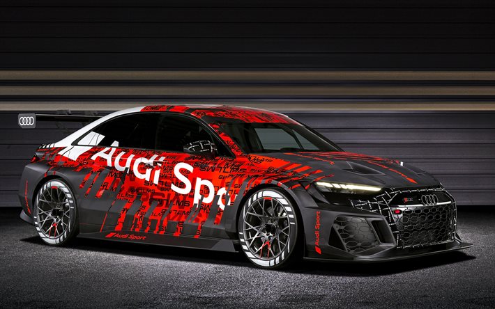 Audi RS3 LMS, 2021, 4k, front view, exterior, tuning Audi A3, racing car, A3 racing version, german cars, Audi