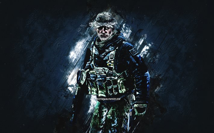 Captain Price, Call Of Duty, portrait, blue stone background, Call Of Duty characters, Captain Price character