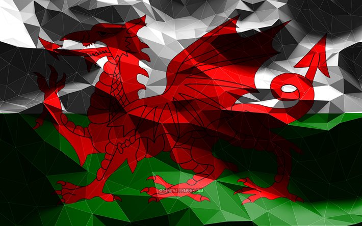 4k, Welsh flag, low poly art, European countries, national symbols, Flag of Wales, 3D flags, Wales flag, Wales, Europe, Wales 3D flag