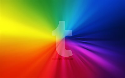 Tumblr logo, 4k, vortex, social networks, rainbow backgrounds, artwork, Tumblr