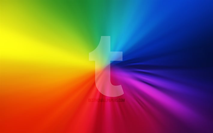 Tumblrのロゴ, 4k, vortex, ソーシャルネットワーク, 虹の背景, アートワーク, Tumblr