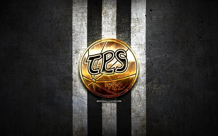 HC TPS, kultainen logo, Liiga, oranssi metallitausta, suomalainen j&#228;&#228;kiekkojoukkue, Suomen j&#228;&#228;kiekkoliiga, HC TPS logo, j&#228;&#228;kiekko, HC TPS Turku Oy