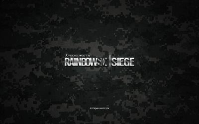 Rainbow Six Siege logo, camouflage texture, military background, Rainbow Six Siege, Tom Clancys, Rainbow Six Siege emblem, game logos