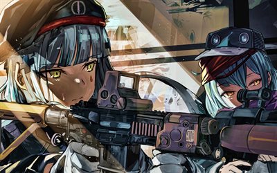 G11, HK416, 4k, Girls Frontline, artwork, SRPG, manga, Girls Frontline characters, Hk416 Girls Frontline, G11 Girls Frontline