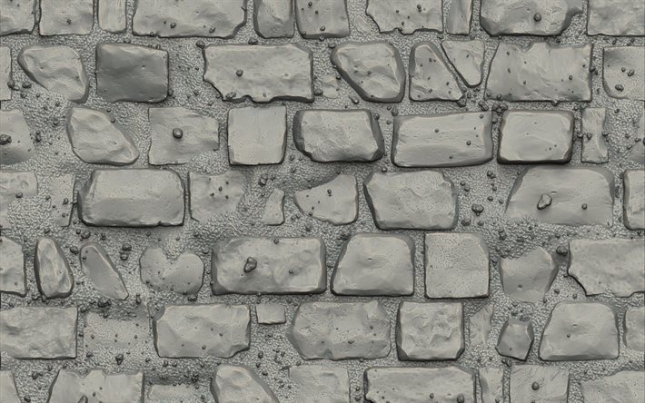 gray stone wall, 3D textures, gray stones, stones textures, brick wall, stones background, gray stone background, vector textures, gray bricks background