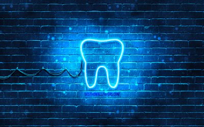Dentist neon icon, 4k, blue background, neon symbols, Dentist, neon icons, Dentist sign, medical signs, Dentist icon, medical icons
