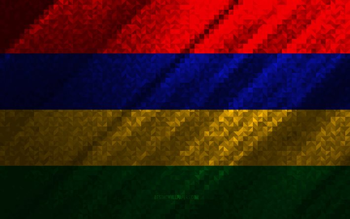 Bandiera delle Mauritius, astrazione multicolore, bandiera del mosaico di Mauritius, Mauritius, arte del mosaico, bandiera delle Mauritius