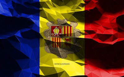 Download wallpapers 4k, Andorran flag, low poly art, European countries ...
