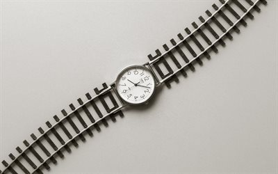 ryok&#244; suru, 鉄道, ライフライン, 時間の概念, 腕時計。, 時間, 灰色の背景の時計