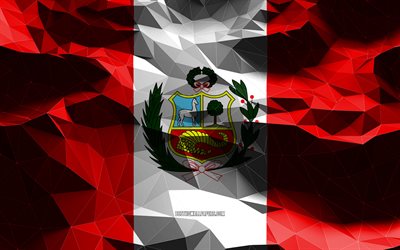4k, Peruvian flag, low poly art, South American countries, national symbols, Flag of Peru, 3D flags, Peru flag, Peru, South America, Peru 3D flag