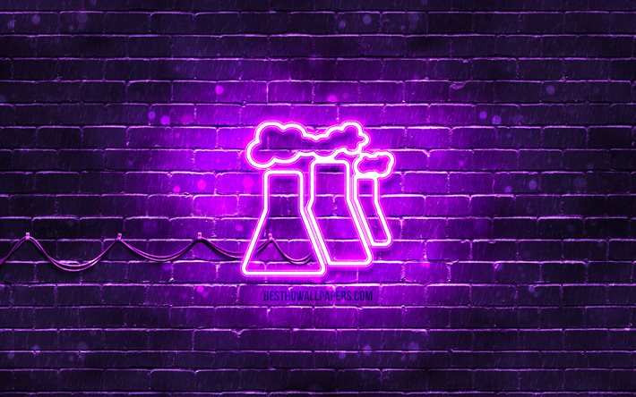 Pollution Factory neon icon, 4k, violet background, neon symbols, Pollution Factory, neon icons, Pollution Factory sign, buildings signs, Pollution Factory icon, buildings icons